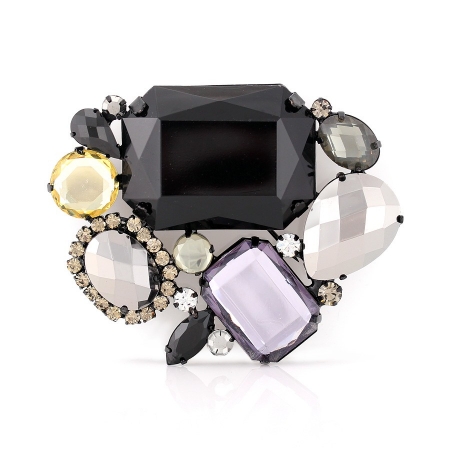 0900000026607 Black-tone Metal Black Yellow And Hematite Faceted Stone Brooches