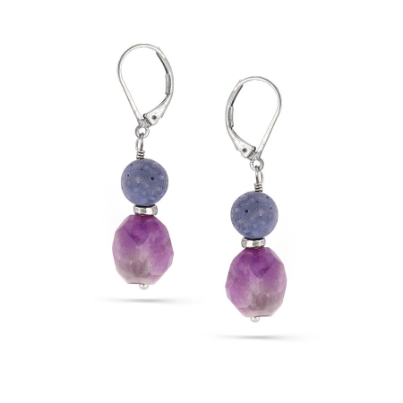 0900000006869 Rhodium-tone Metal Blue And Purple Natural Stone Drop Earrings