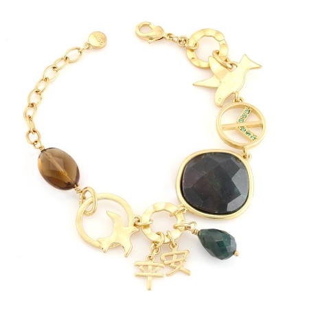 0900000006425 Gold-tone Metal Green Natural Stone Wrap Around Bracelets
