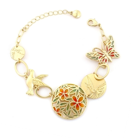 0900000004698 Gold -tone Metal Butterfly Flower And Enamel Wrap Around Bracelets