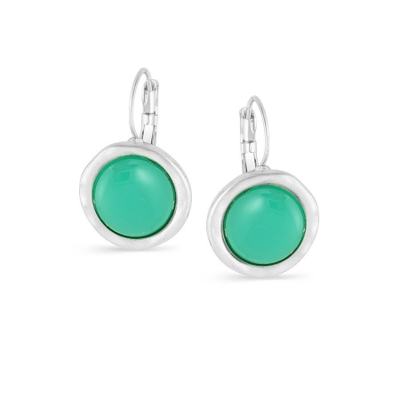 0900000012846 Silver Matte Finished Tone Metal Green Round Stone Drop Earrings