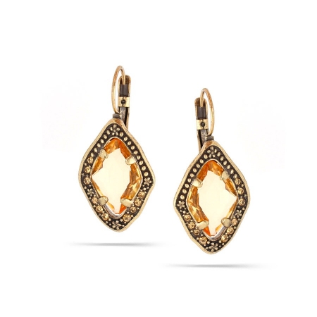 0900000002717 Gold-tone Metal Orange Faceted Stone Crystal Drop Earrings