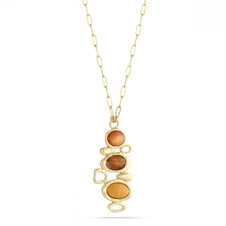 0900000012686 Gold-tone Metal Yellow And Orange Stone Pendant Necklace