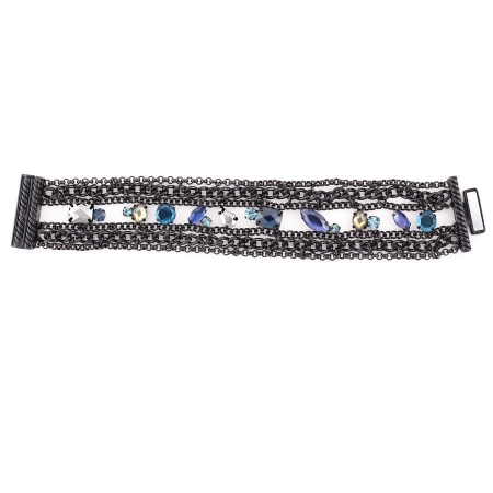 0900000026690 Black-tone Metal Chain Blue Crystal Wrap Around Magnetic Clasp Bracelets
