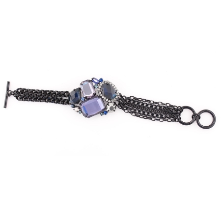 0900000026683 Black-tone Metal Chain Blue And White Crystal Wrap Around Bracelets
