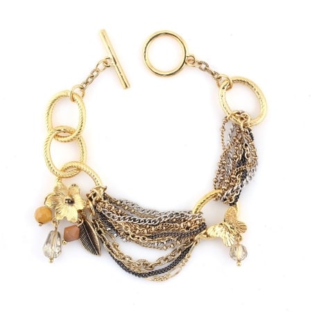 0900000016790 Gold-tone Metal Multi Layered Charm Wrap Around Bracelets