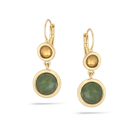 0900000006494 Gold-tone Metal Green And Yellow Faceted Stone Drop Earrings