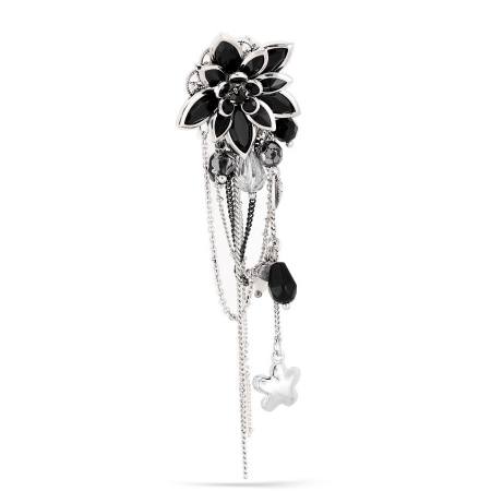 0900000017025 Silver-tone Metal Black Flower Charm Brooches