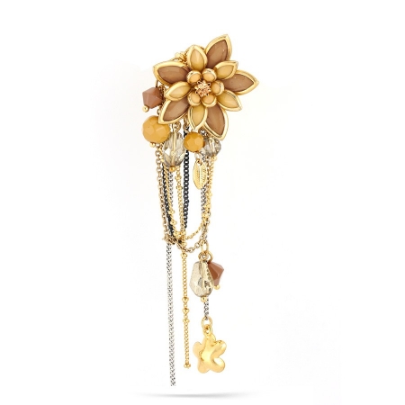 0900000016875 Gold-tone Metal Brown Flower Charm Brooches