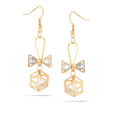 0805470037491 Taza-gold-tone Metal White Crystal Drop Earrings