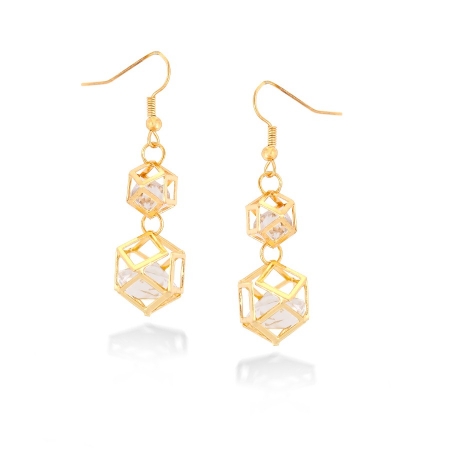 0805470037514 Taza-gold-tone Metal White Crystal Drop Earrings
