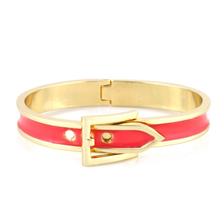 0805470038252 Taza-gold-tone Metal Pink Enamel Hinged Bracelets