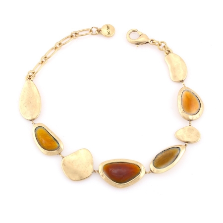 0900000017568 Gold-tone Metal Honey Brown Acrylic Wrap Around Bracelets
