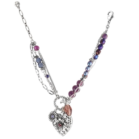 0900000015076 Silver-tone Metal Heart Filigree Mix Charm Wrap Around Bracelets