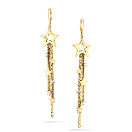0900000009563 Gold-tone Metal Star Crystal Tassel Earrings