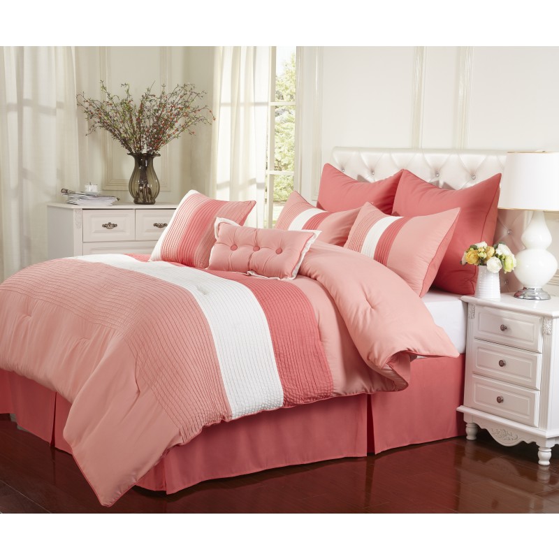 Florence 8pc Flco Florence Microfiber Full Bedding Set - Coral, 8 Pieces
