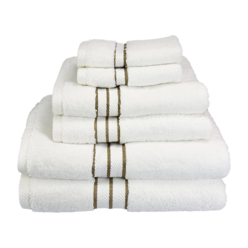 900gsm-h 6pc Set La 900 Gsm Egyptian Cotton Towel Set - White With Latte Border, 6 Pieces