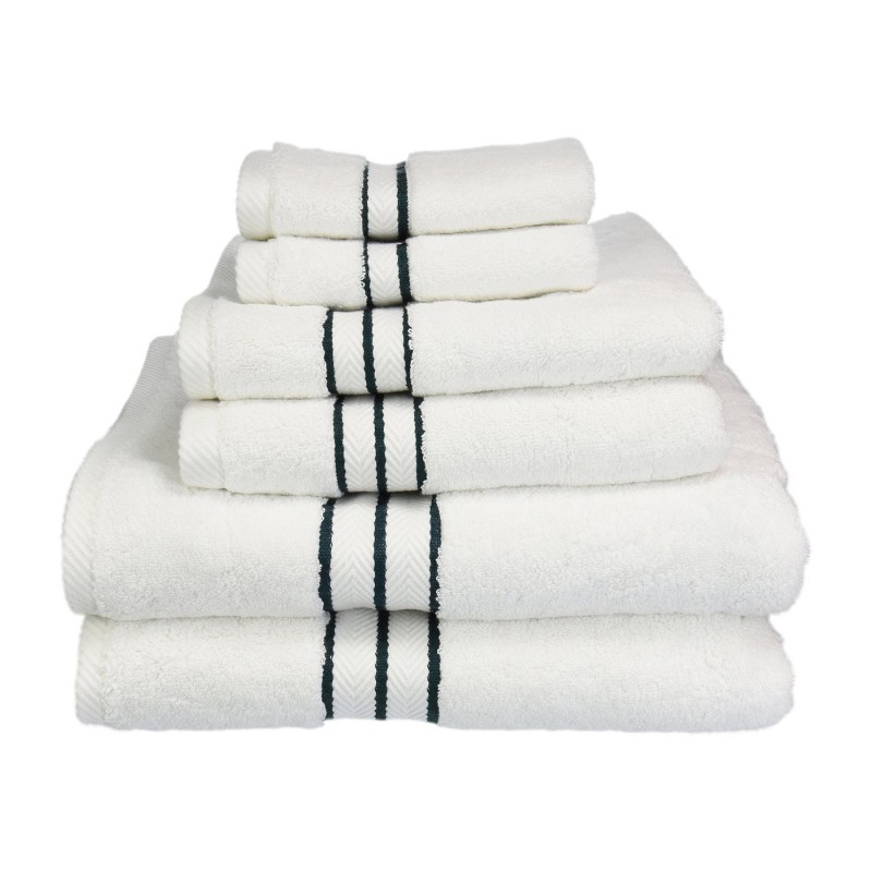 900gsm-h 6pc Set Tl 900 Gsm Egyptian Cotton Towel Set - White With Teal Border, 6 Pieces