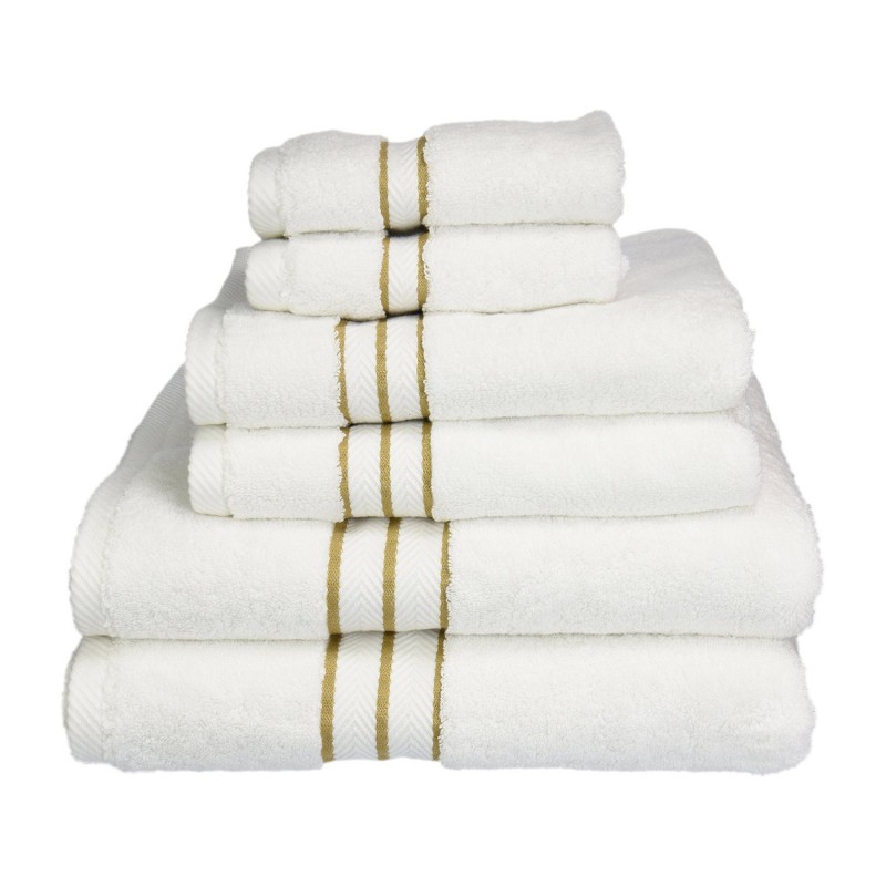 900gsm-h 6pc Set To 900 Gsm Egyptian Cotton Towel Set - White With Toast Border, 6 Pieces