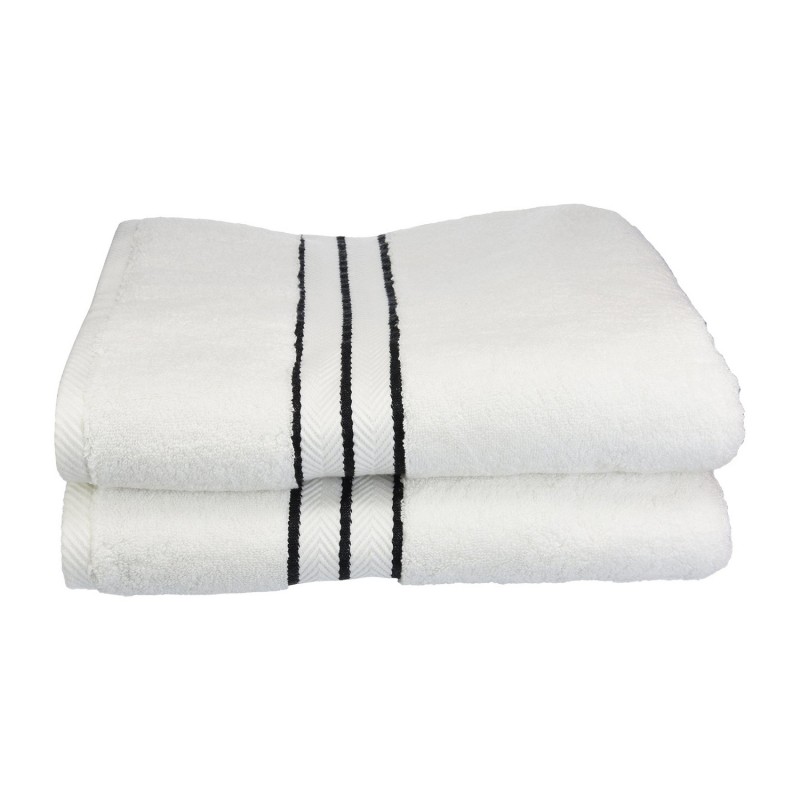 900gsm-h Btowel Bk 900 Gsm Egyptian Cotton Bath Towel Set - White With Black Border, 2 Pieces