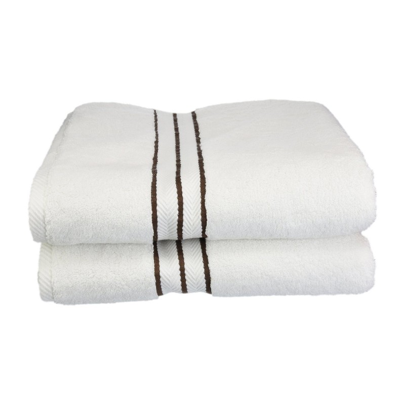 900gsm-h Btowel Ch 900 Gsm Egyptian Cotton Bath Towel Set - White With Chocolate Border, 2 Pieces