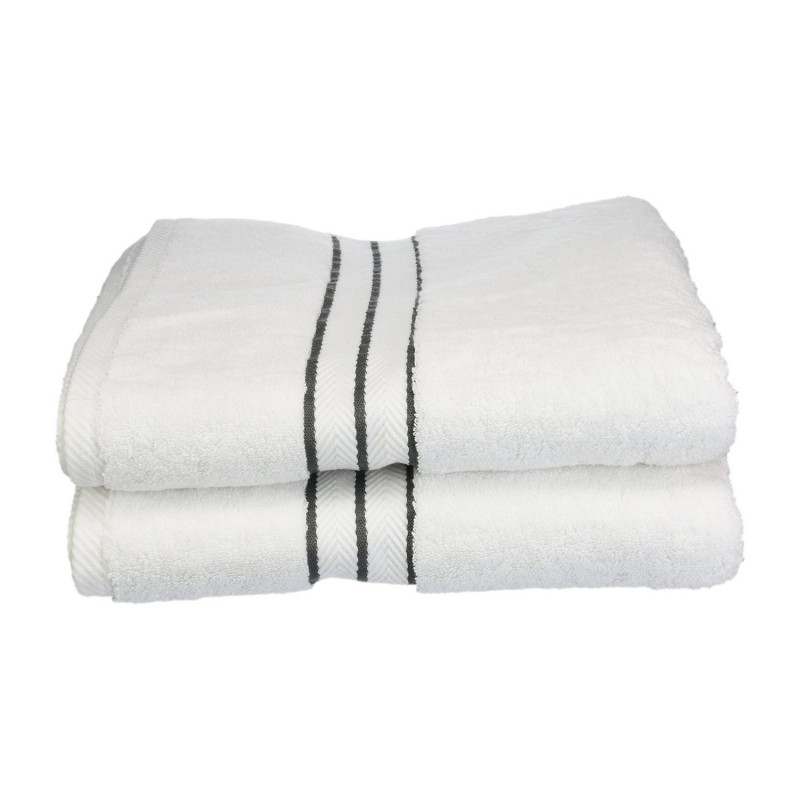 900gsm-h Btowel Cl 900 Gsm Egyptian Cotton Bath Towel Set - White With Charcoal Border, 2 Pieces