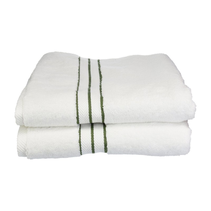 900gsm-h Btowel Fg 900 Gsm Egyptian Cotton Bath Towel Set - White With Forest Green Border, 2 Pieces