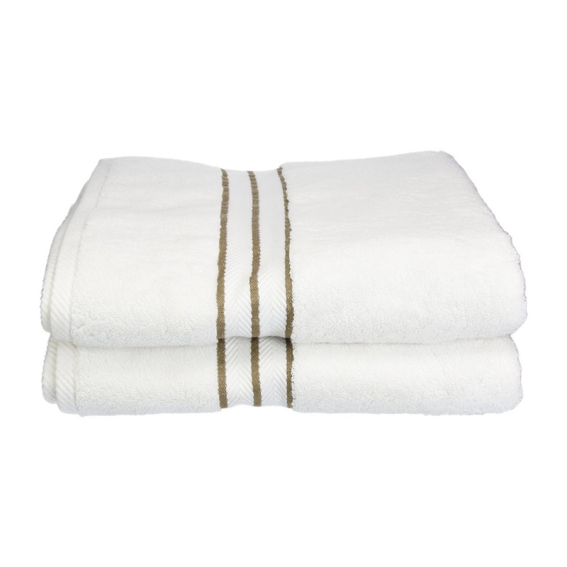 900gsm-h Btowel La 900 Gsm Egyptian Cotton Bath Towel Set - White With Latte Border, 2 Pieces