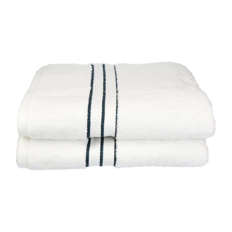 900gsm-h Btowel Tl 900 Gsm Egyptian Cotton Bath Towel Set - White With Teal Border, 2 Pieces
