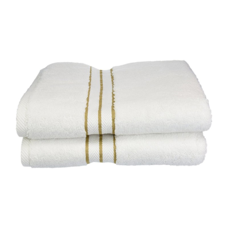 900gsm-h Btowel To 900 Gsm Egyptian Cotton Bath Towel Set - White With Toast Border, 2 Pieces