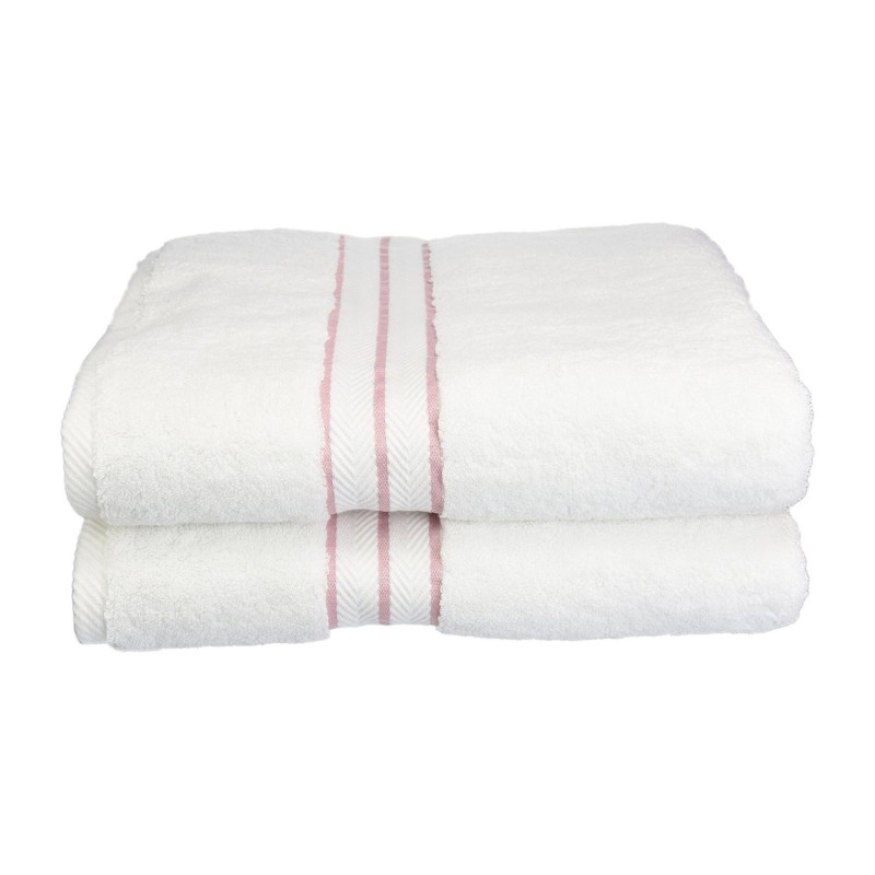 900gsm-h Btowel Tr 900 Gsm Egyptian Cotton Bath Towel Set - White With Tea Rose Border, 2 Pieces