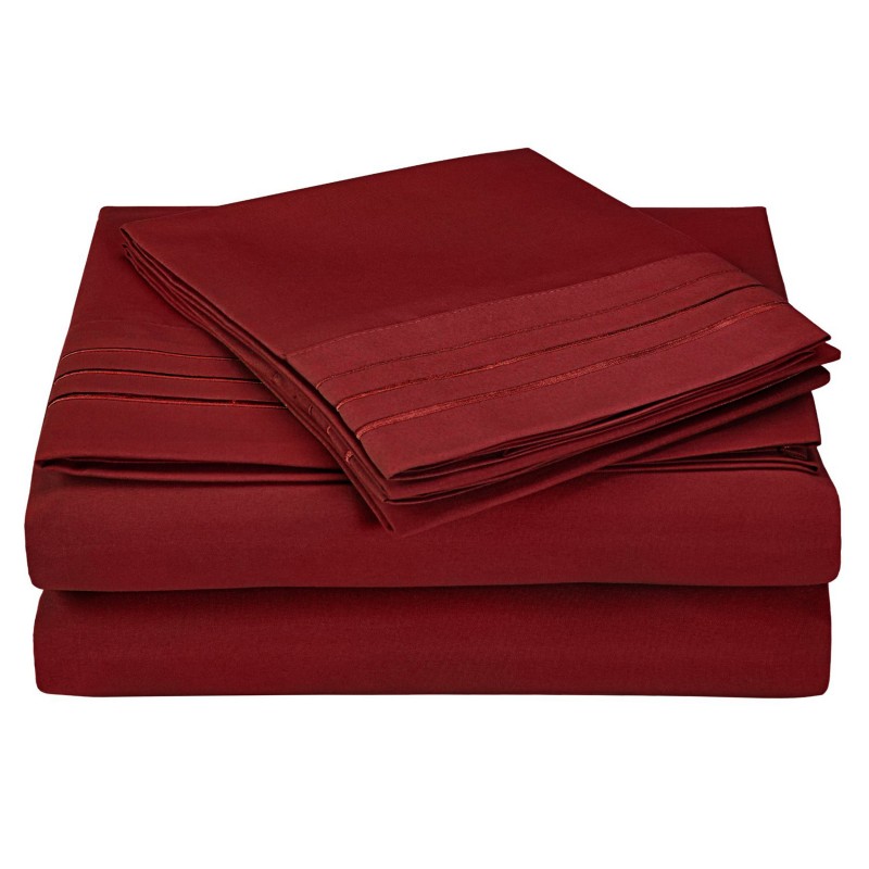 -executive 3000 Mf3000qnsh 3lbg Executive 3000 Series Queen Sheet Set, Solid, 3 Line Embroidery - Burgundy