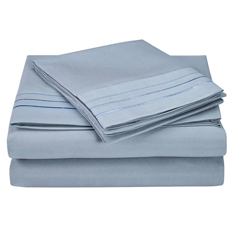 -executive 3000 Mf3000qnsh 3llb Executive 3000 Series Queen Sheet Set, Solid, 3 Line Embroidery - Light Blue