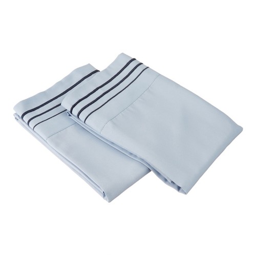 -executive 3000 Mf3000sdpc 3llbnb Executive 3000 Series Standard Pillow Cases, 3 Line Embroidery - Light Blue & Navy Blue