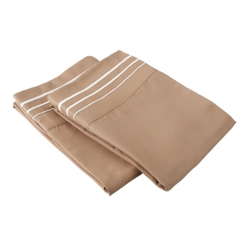-executive 3000 Mf3000sdpc 3ltpiv Executive 3000 Series Standard Pillow Cases, 3 Line Embroidery - Taupe & Ivory