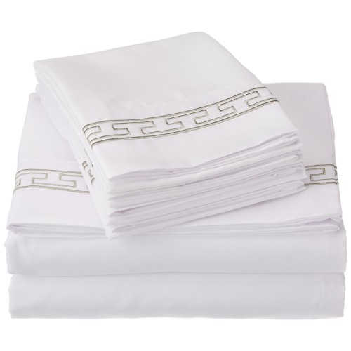-executive 3000 Mf3000xlsh Rewhgr Executive 3000 Series Twin Sheet Set, Regal Embroidery - White & Grey