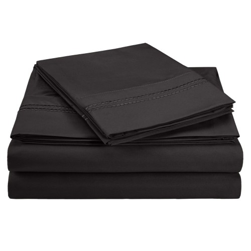 -executive 3000 Mf3000cksh 2lbk Executive 3000 Series California King Sheet Set, 2 Line Embroidery - Black