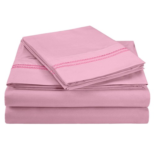 -executive 3000 Mf3000kgsh 2lpk Executive 3000 Series King Sheet Set, 2 Line Embroidery - Pink