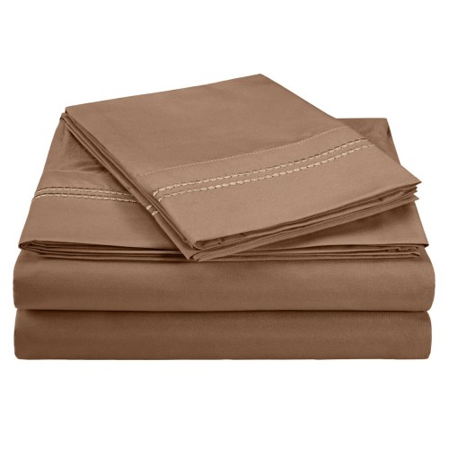 -executive 3000 Mf3000twsh 2ltp Executive 3000 Series Twin Sheet Set, 2 Line Embroidery - Taupe