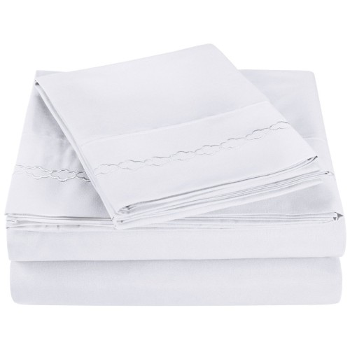 -executive 3000 Mf3000cksh Clwh Executive 3000 Series California King Sheet Set, Clouds Embroidery - White