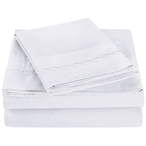 -executive 3000 Mf3000kgsh Clwh Executive 3000 Series King Sheet Set, Clouds Embroidery - White