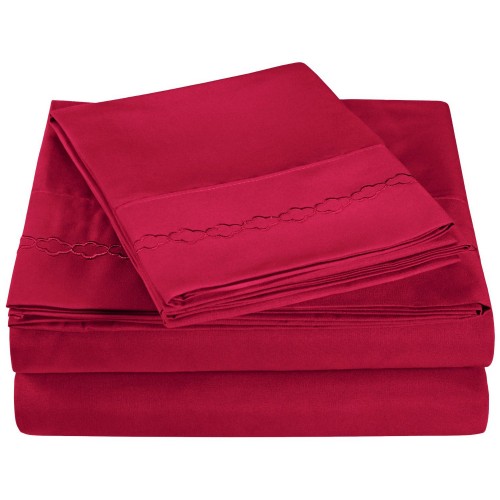 -executive 3000 Mf3000twsh Clbg Executive 3000 Series Twin Sheet Set, Clouds Embroidery - Burgundy