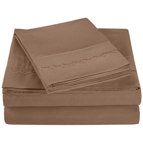 -executive 3000 Mf3000twsh Cltp Executive 3000 Series Twin Sheet Set, Clouds Embroidery - Taupe