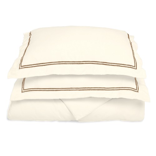 -executive 3000 Mf3000fqdc 2livtp Executive 3000 Series Full & Queen Duvet Set, 2 Line Embroidery - Ivory & Taupe