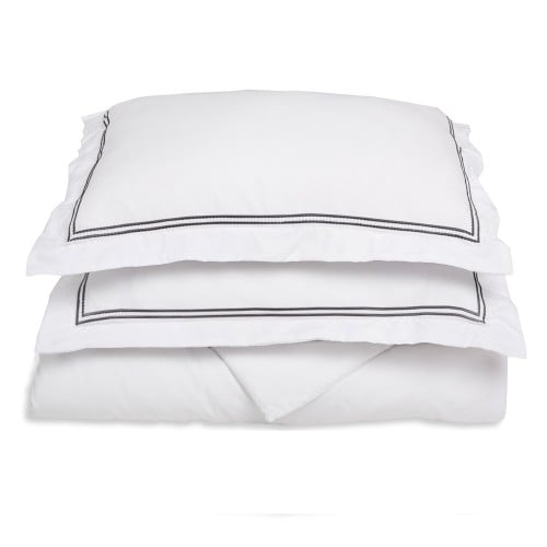 -executive 3000 Mf3000fqdc 2lwhbk Executive 3000 Series Full & Queen Duvet Set, 2 Line Embroidery - White & Black