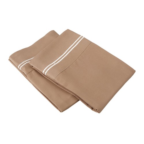Executive 3000 Executive 3000 Series King Pillow Cases, 2 Line Embroidery - Taupe & Ivory