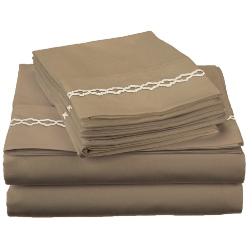 -executive 3000 Mf3000flsh Cltpiv Executive 3000 Series Full Sheet Set, Clouds Embroidery - Taupe & Ivory