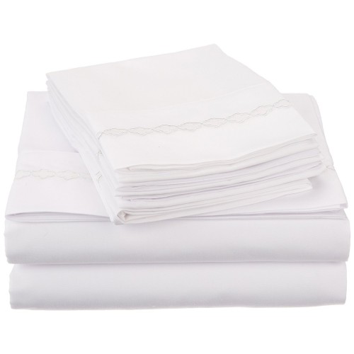 -executive 3000 Mf3000qnsh Clwhwh Executive 3000 Series Queen Sheet Set, Clouds Embroidery - White & White
