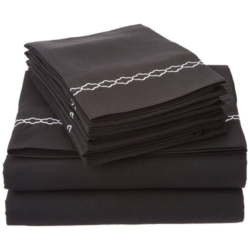 -executive 3000 Mf3000twsh Clbkwh Executive 3000 Series Twin Sheet Set, Clouds Embroidery - Black & White