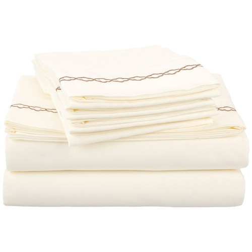 -executive 3000 Mf3000twsh Clivtp Executive 3000 Series Twin Sheet Set, Clouds Embroidery - Ivory & Taupe
